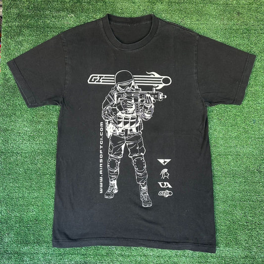 Vintage Y2K Airsoft GI Soldier T-Shirt Black M/L Tactical Military Streetwear