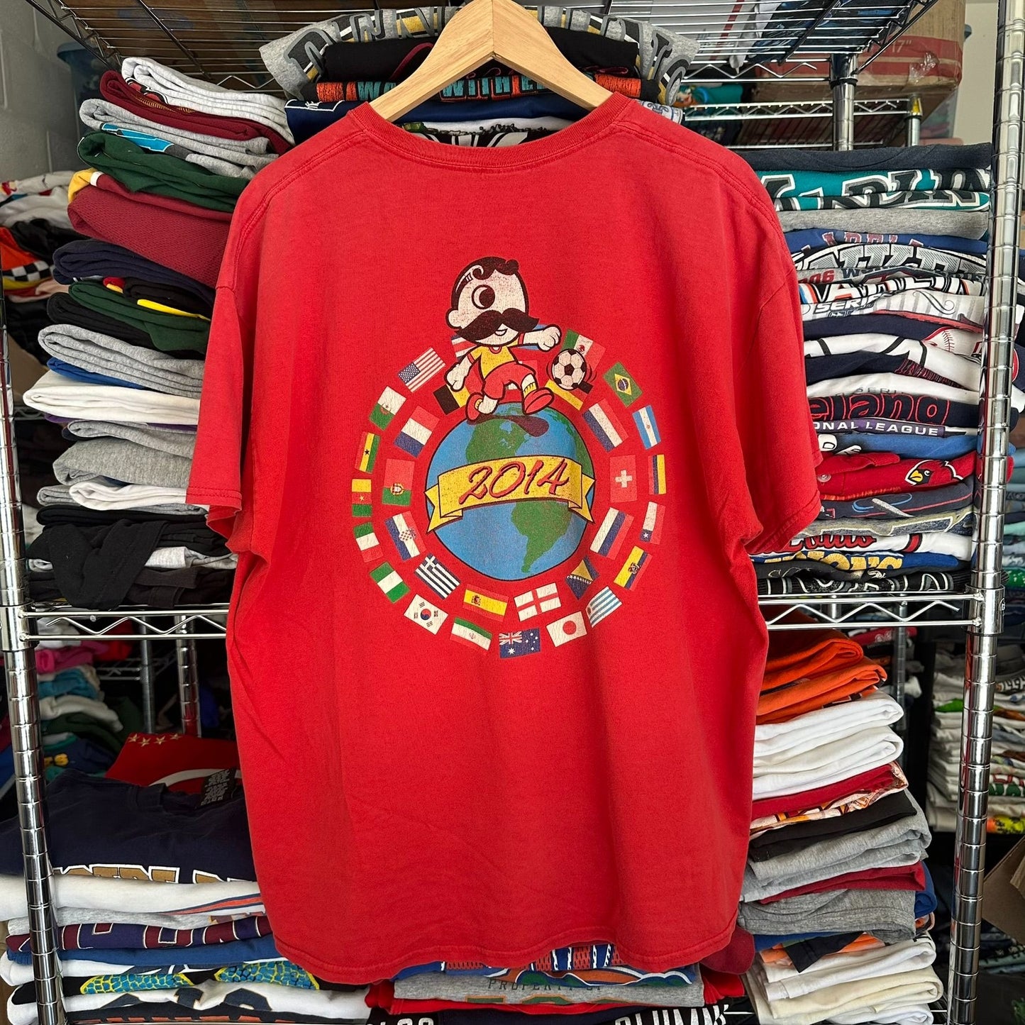 2014 FIFA World Cup Soccer T-Shirt Red XL National Flags Football Blokecore