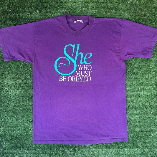 Vintage 90s Roseanne She Who Must Be Obeyed T-Shirt Purple M Single Stitch Humor