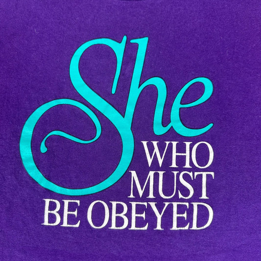 Vintage 90s Roseanne She Who Must Be Obeyed T-Shirt Purple M Single Stitch Humor