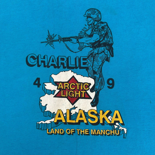 Vintage US Army 4/9 9th Infantry Manchus T-Shirt Single Stitch Alaska Military