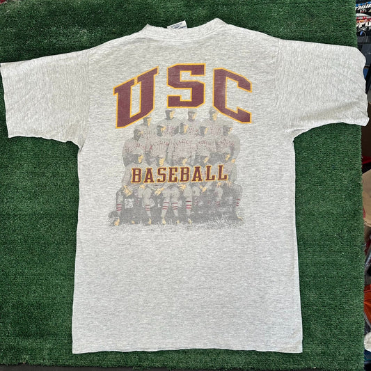 Vintage 90s USC Trojans Baseball T-Shirt Gray Single Stitch Southern California