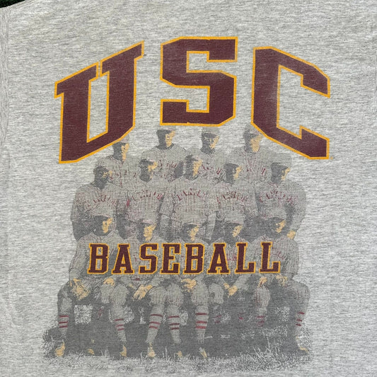 Vintage 90s USC Trojans Baseball T-Shirt Gray Single Stitch Southern California
