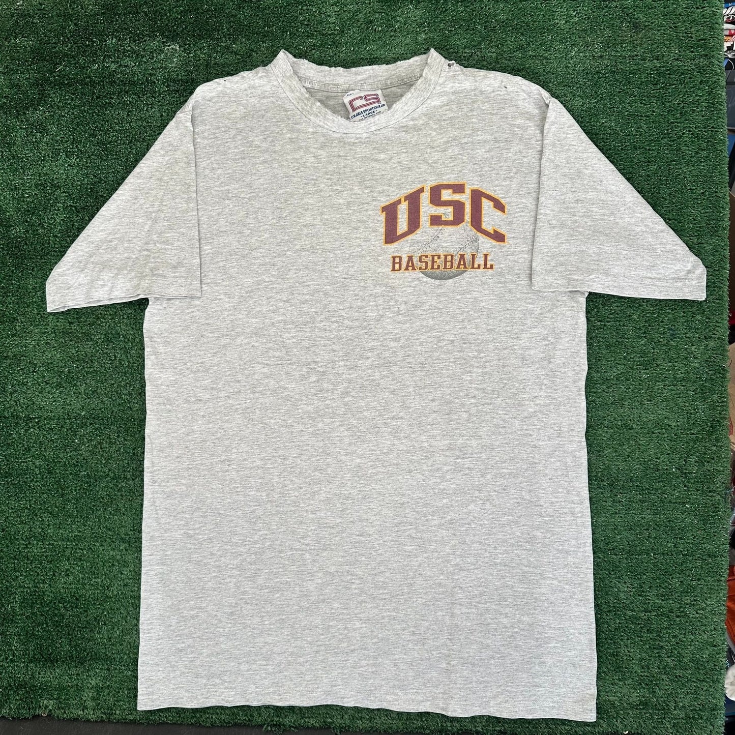 Vintage 90s USC Trojans Baseball T-Shirt Gray Single Stitch Southern California