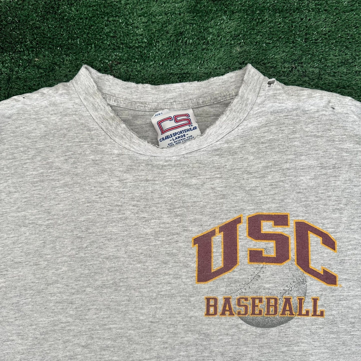 Vintage 90s USC Trojans Baseball T-Shirt Gray Single Stitch Southern California