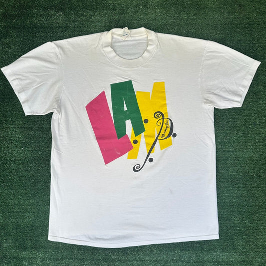 Vintage 90s Colorful White T-Shirt Single Stitch Soft Thin L Kidcore Surf Indie