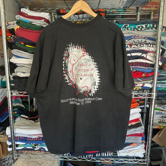 Vintage 90s Walt Disney World Epcot T-Shirt 1999 Hurricane Rideout Crew Black 2X