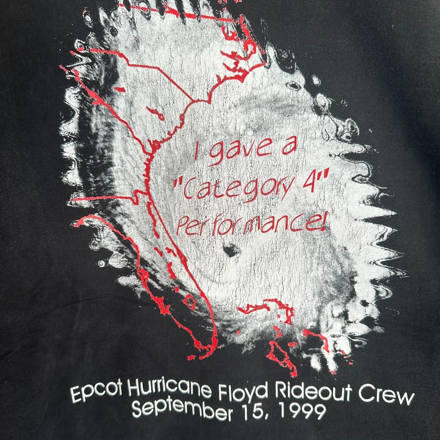 Vintage 90s Walt Disney World Epcot T-Shirt 1999 Hurricane Rideout Crew Black 2X