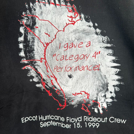 Vintage 90s Walt Disney World Epcot T-Shirt 1999 Hurricane Rideout Crew Black 2X