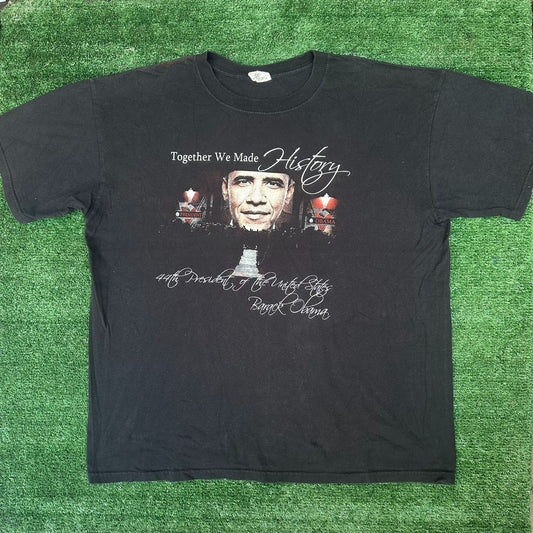 Vintage Y2K Barack Obama Inauguration T-Shirt Political USA Black XL Streetwear