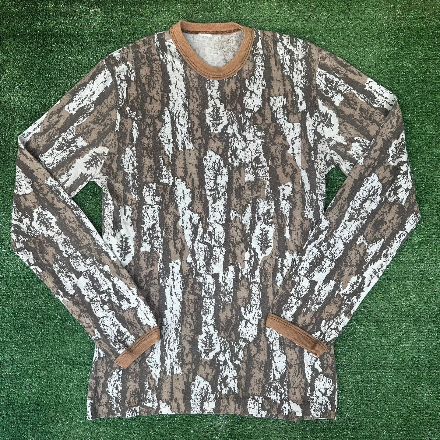 Vintage 80s Realtree Bark Camo T-Shirt Long Sleeve Single Stitch Outdoor Hunting