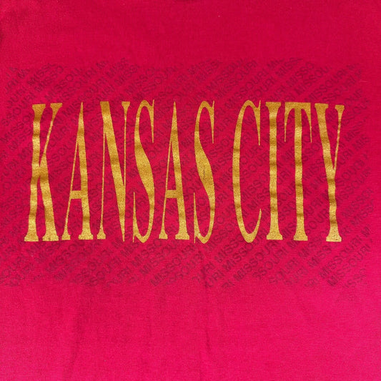 Vintage 80s Kansas City Missouri T-Shirt Single Stitch L Magenta Gold Glitter