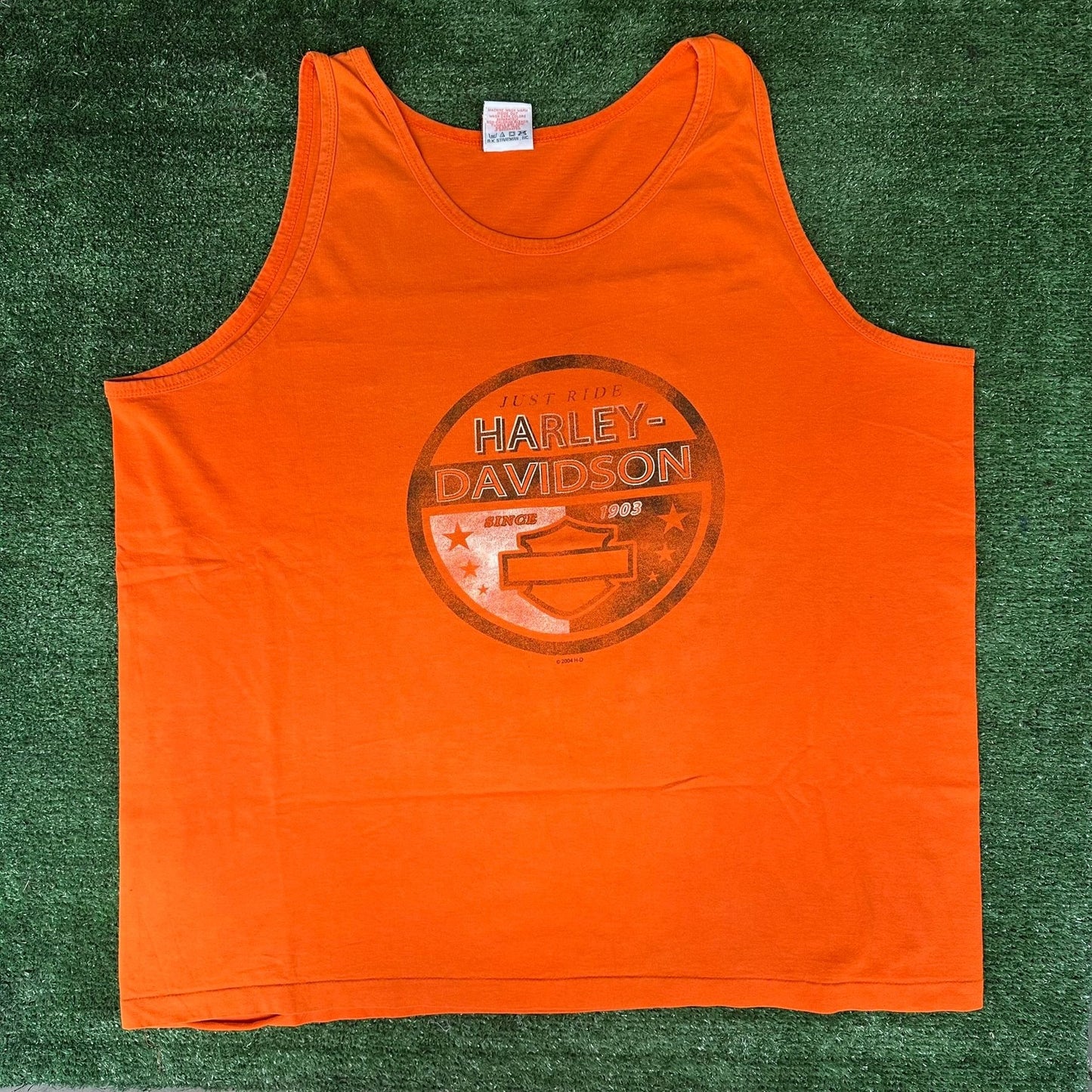 Vintage Y2K Harley Davidson Missouri Tank Top Orange 3XL Biker Moto Bright Baggy