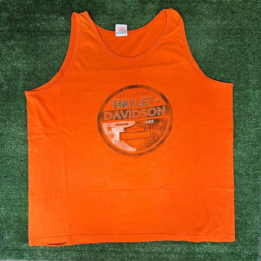 Vintage Y2K Harley Davidson Missouri Tank Top Orange 3XL Biker Moto Bright Baggy