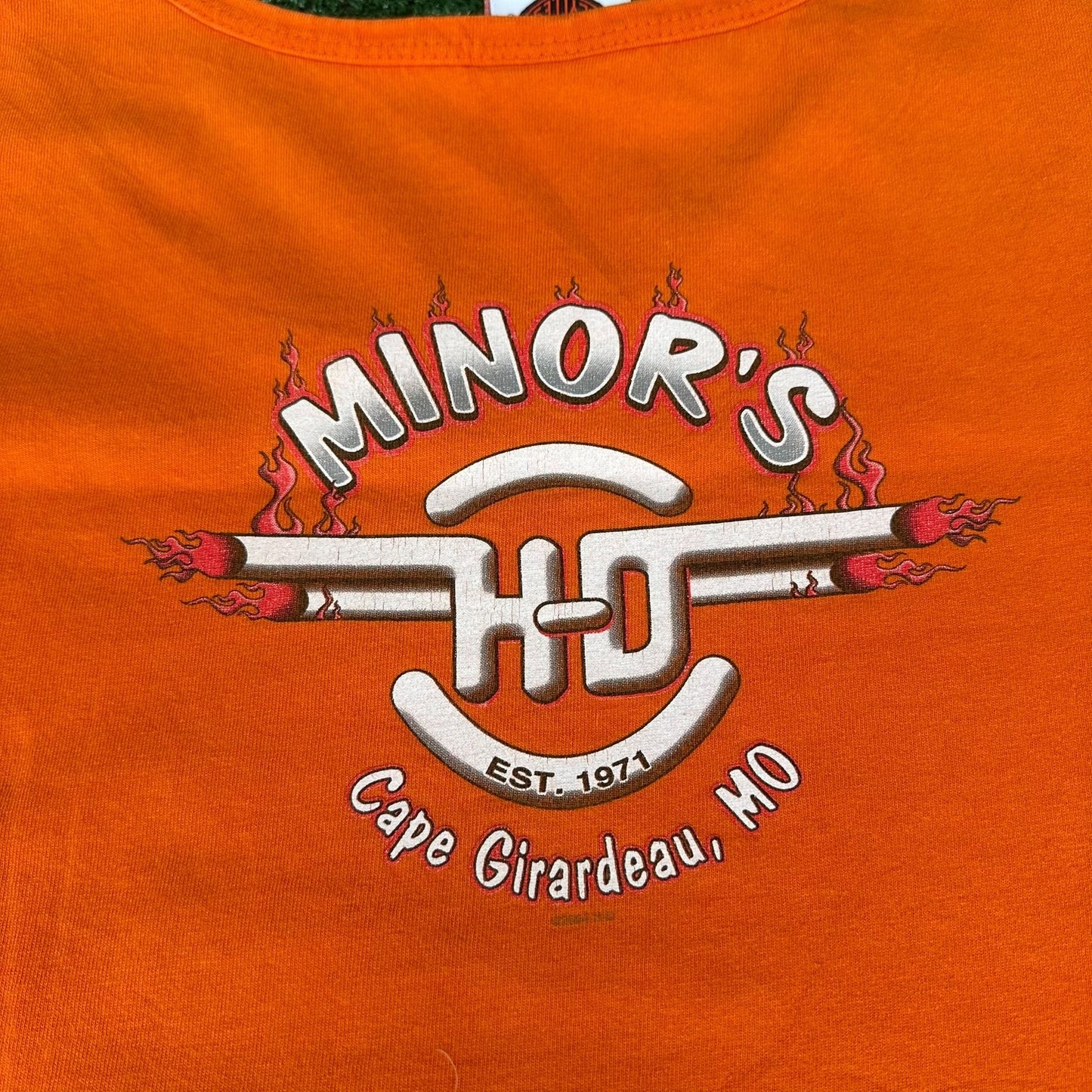 Vintage Y2K Harley Davidson Missouri Tank Top Orange 3XL Biker Moto Bright Baggy