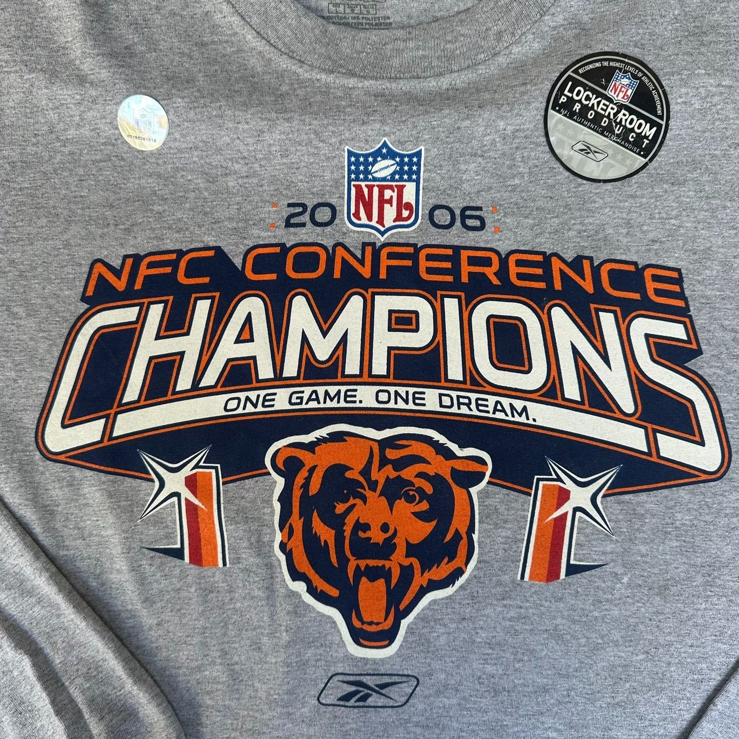 Vintage Y2K Reebok Chicago Bears Champions 2006 T-Shirt NFL Long Sleeve Gray L