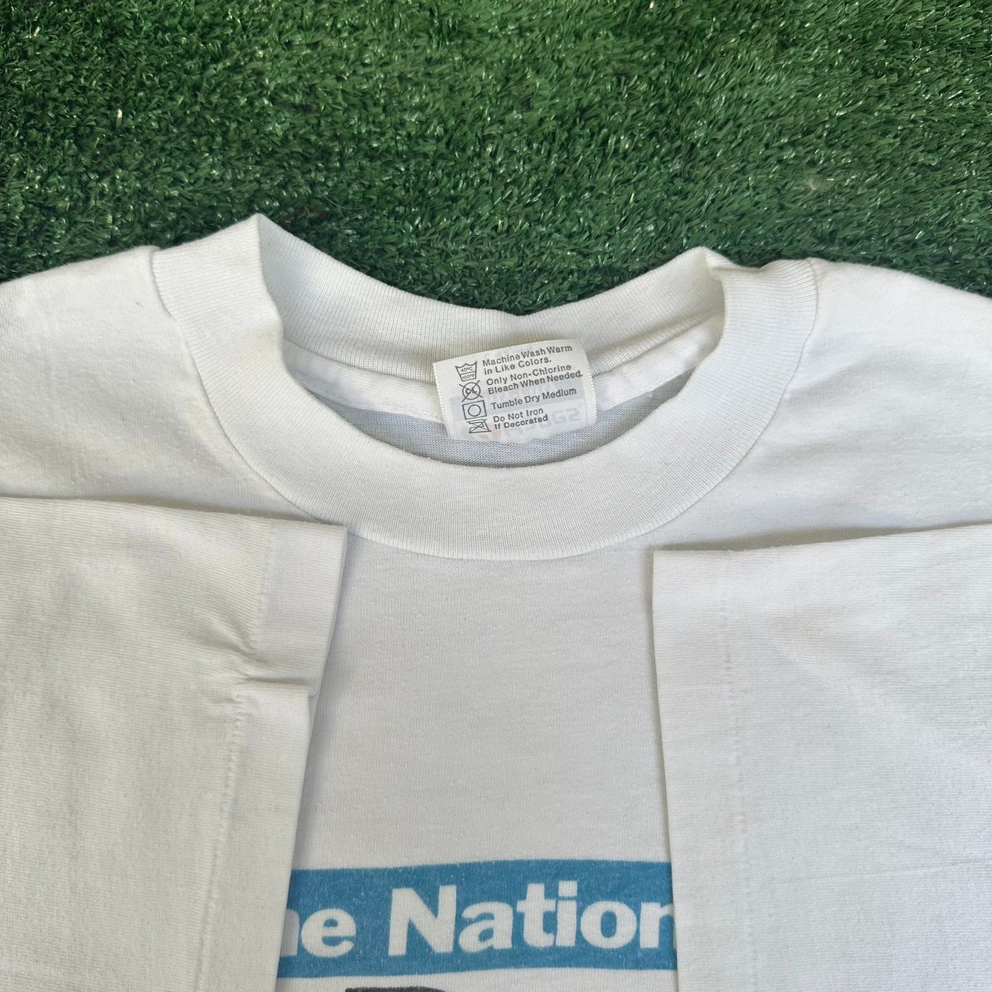Vintage 90s The National T-Shirt Single Stitch Hanes 50/50 L White Minimal Promo