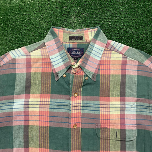 Madras Plaid Vintage 90s Preppy Button Up Shirt