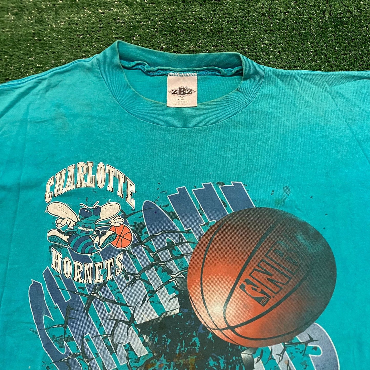 VTG 90s Champions Charlotte Hornets NBA T-Shirt Mens Large