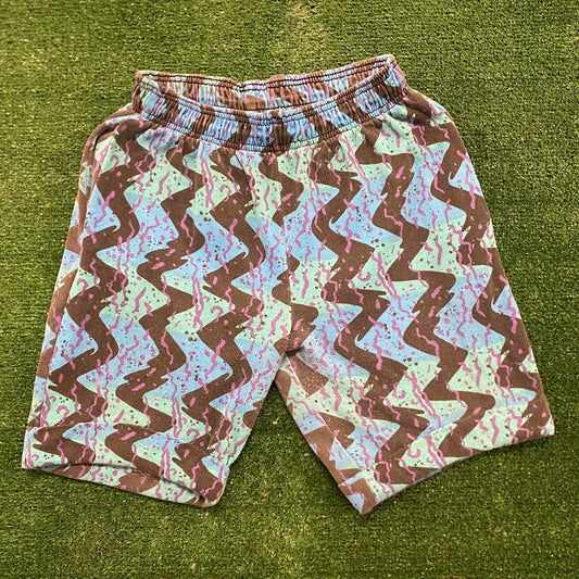 Zig Zag Geometric Vintage Printed Sweat Shorts