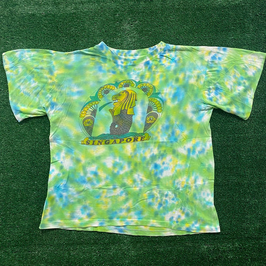 Vintage 80s Singapore Lion Tie Dye Tourist Single Stitch T-Shirt