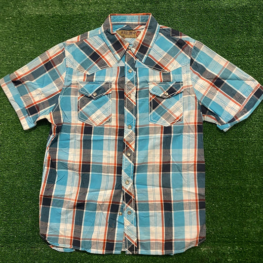 Plaid Vintage Pearl Snap Button Up Western Cowboy Shirt