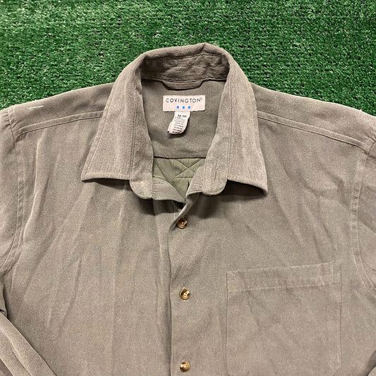 Drab Olive Green Vegan Suede Vintage Shirt Jacket Shacket