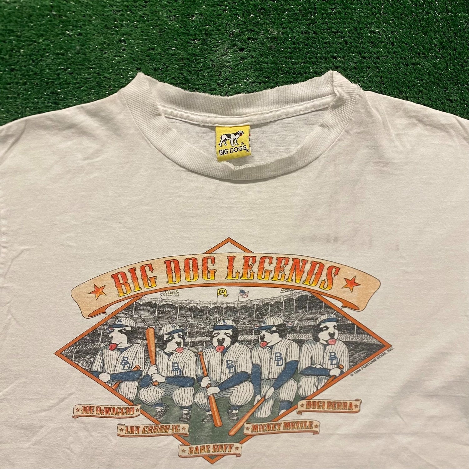 Vintage Big Dogs T-Shirt Adult 3XL White Baseball Legends Yankees Parody  USA 90s