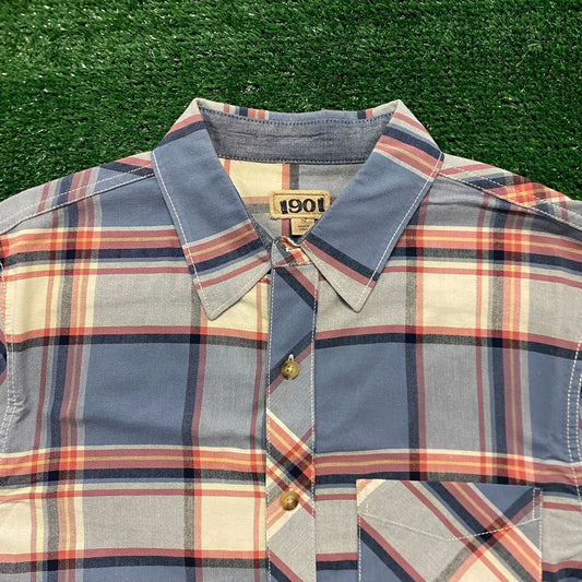 1901 Plaid Check Vintage Button Up Casual Shirt
