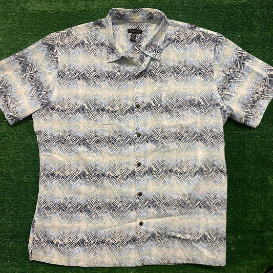 Blue Geometric Striped Vintage Button Up Shirt
