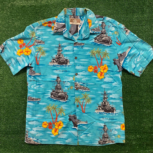 US Navy Battleships Vintage Military Hawaiian Shirt