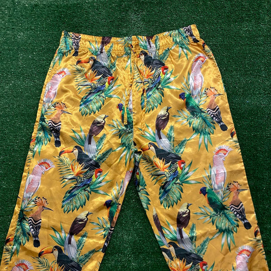 Tropical Birds Vintage Nature Printed Satin Sweatpants