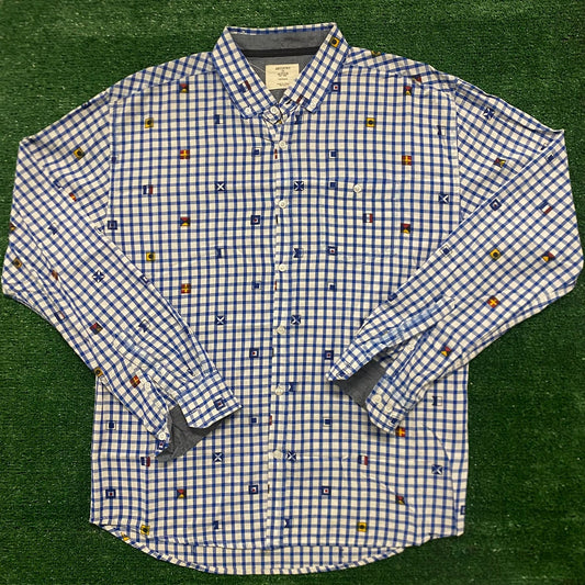 Grid Plaid Flags Vintage Preppy Button Up Oxford Shirt