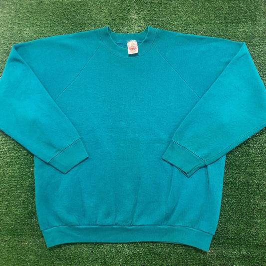 Teal Blue Blank Vintage 90s Crewneck Sweatshirt