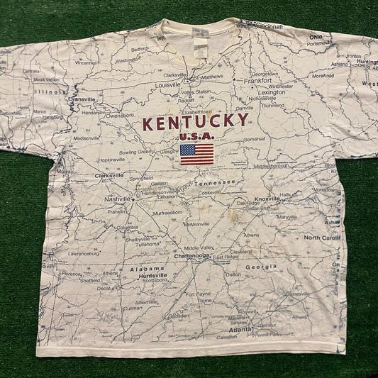 Kentucky Road Map Vintage 90s Grunge T-Shirt