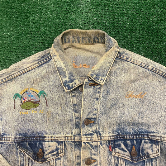 Vintage 90s Essential Thrashed Levi's Desert Storm Denim Trucker Jacket