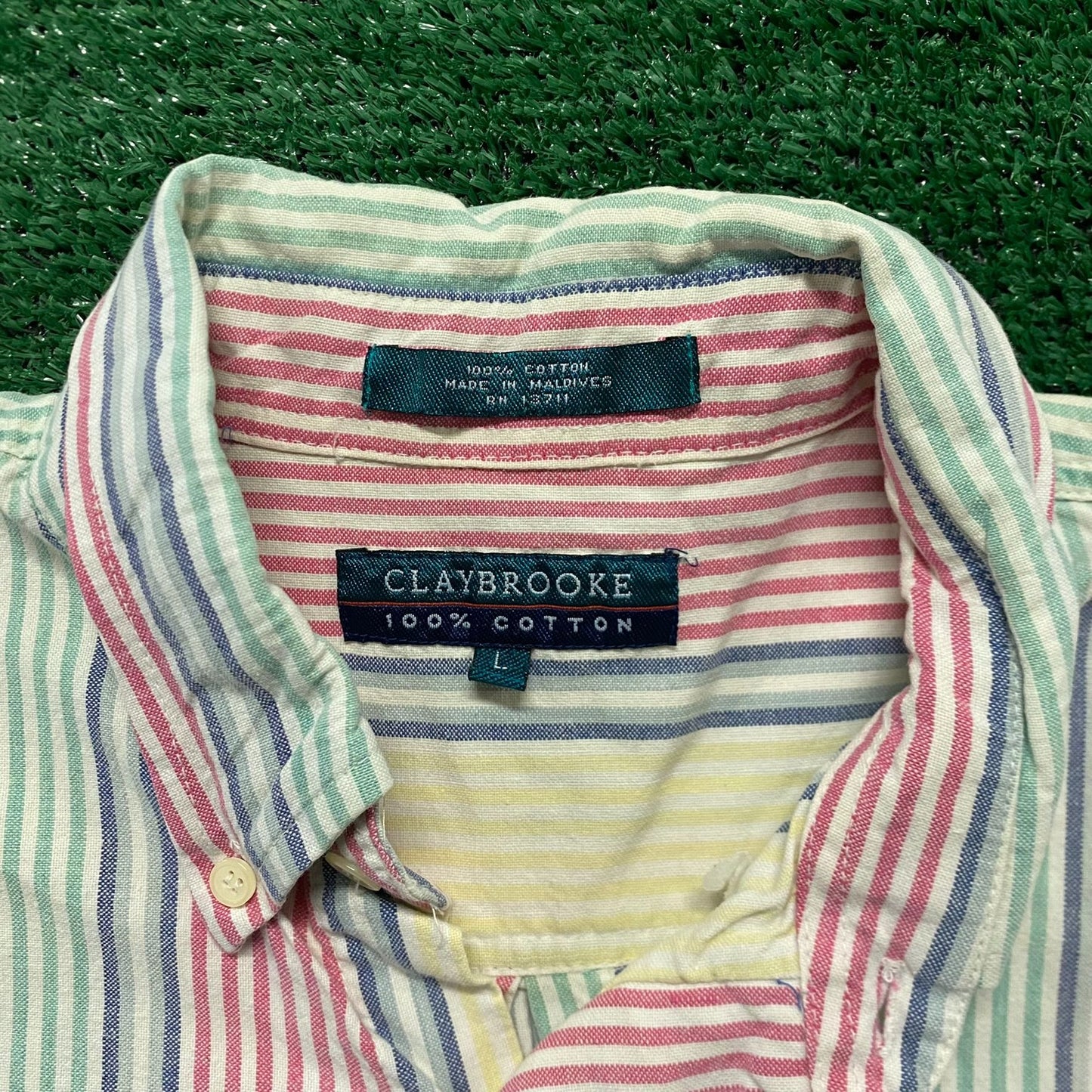 Seersucker Pastel Stripes Vintage Preppy Button Up Shirt