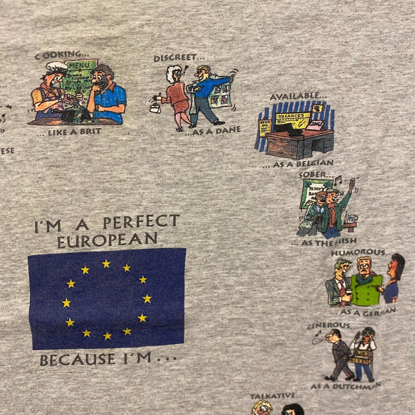 Perfect European Vintage 90s National Flags Humor T-Shirt