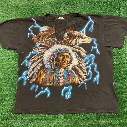 American Thunder Native Chief Vintage 90s Western T-Shirt