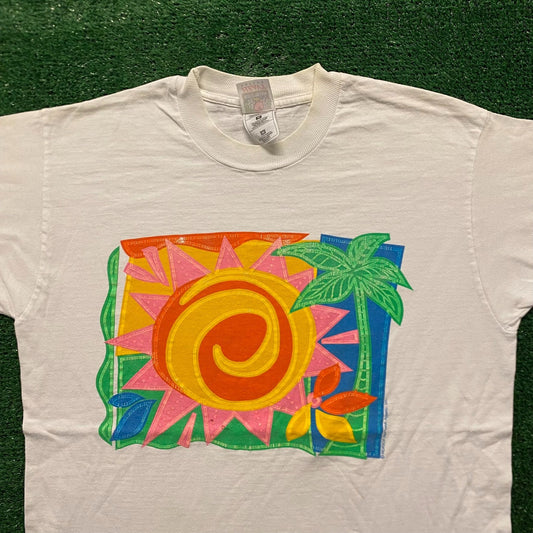 Cartoon Tropical Sun Art Vintage 90s T-Shirt