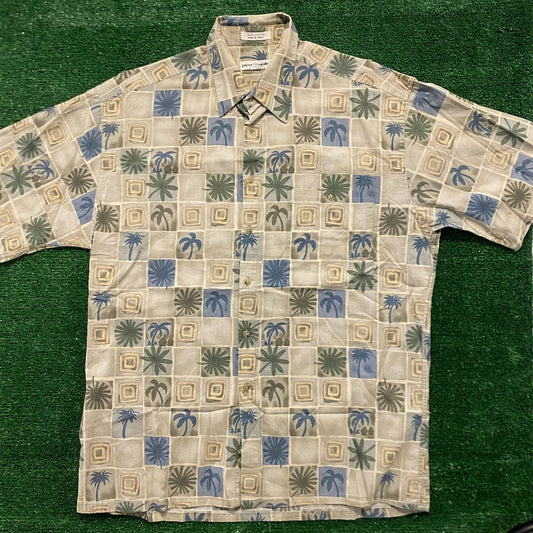 Earth Tones Palm Floral Vintage Button Up Shirt