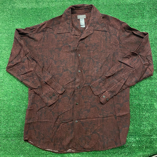 Dark Paisley Floral Vintage Button Up Dress Shirt