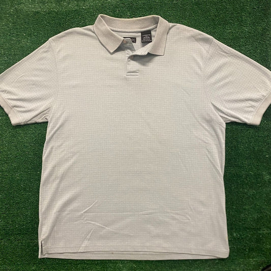 Light Blue Grid Squares Plaid Vintage Polo Shirt