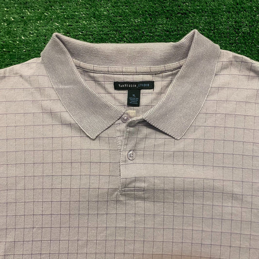 Pastel Lavender Purple Grid Plaid Vintage Polo Shirt