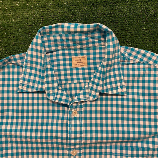 J. Crew Blue Gingham Plaid Check Preppy Button Up Shirt