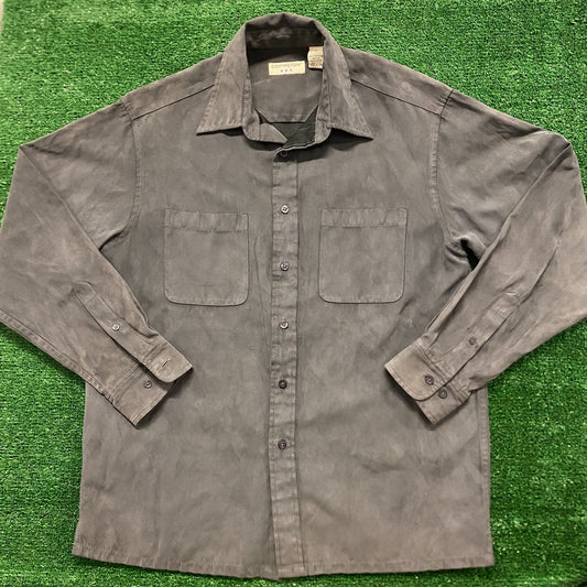 Gray Vegan Suede Vintage Shirt Jacket Shacket