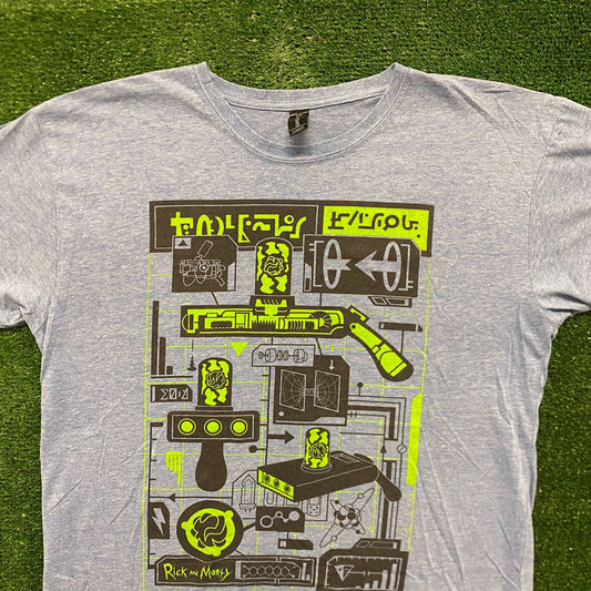 Rick and Morty Portal Gun Blueprint Vintage Cartoon T-Shirt