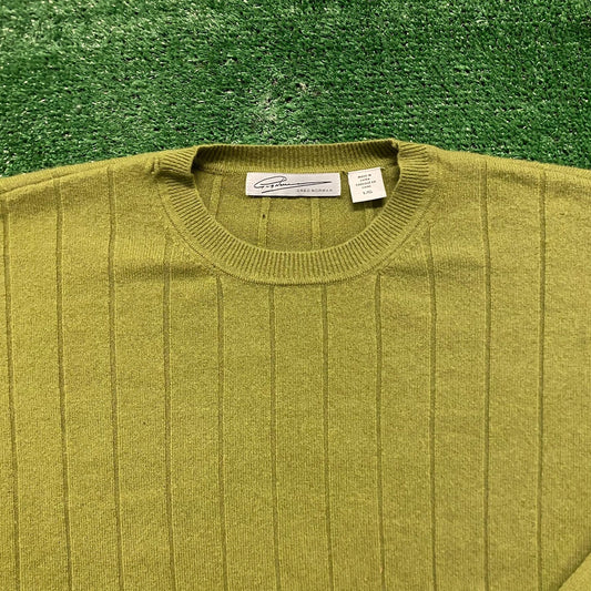 Green Striped Vintage Crewneck Cashmere Wool Sweater