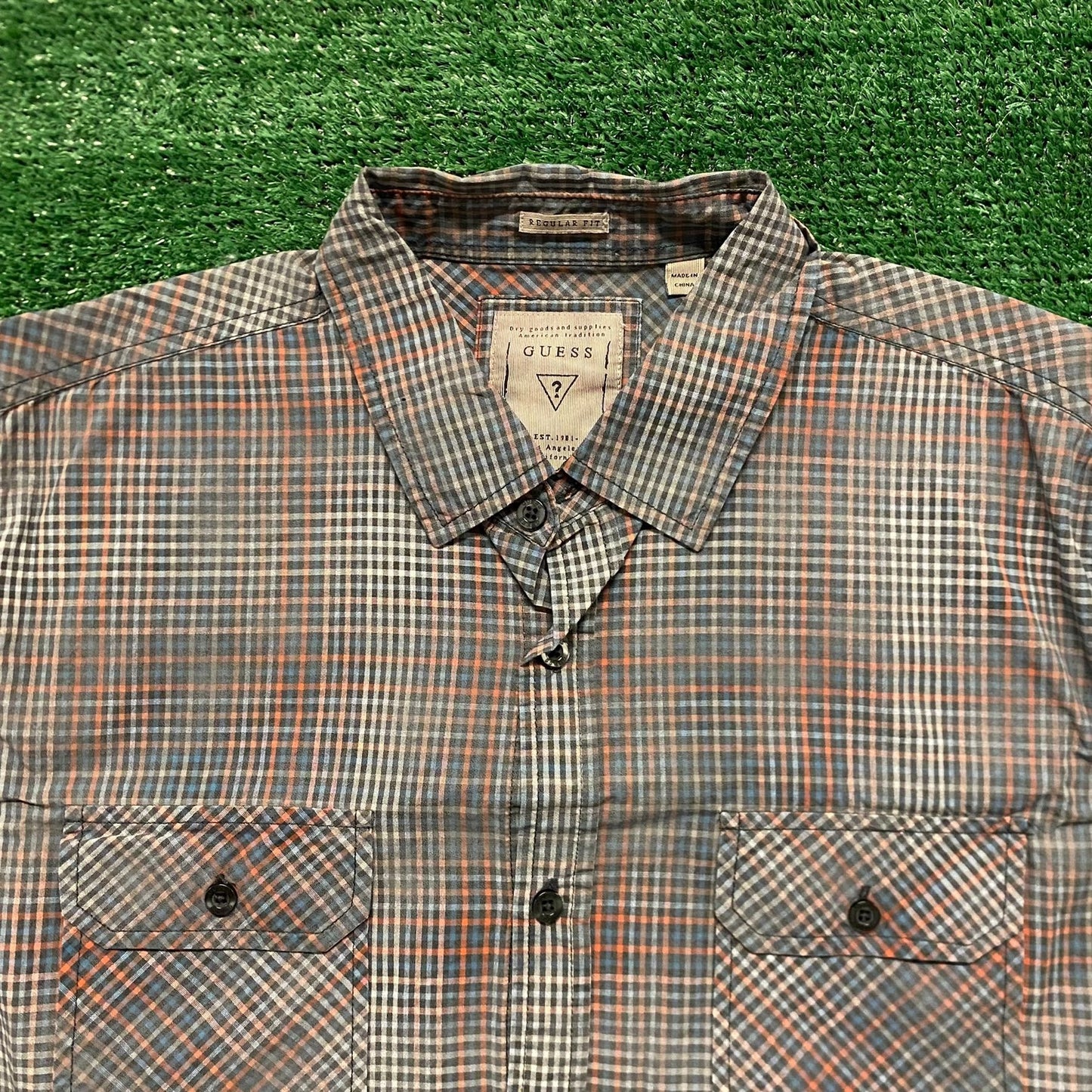 Guess Plaid Check Vintage Casual Button Up Shirt