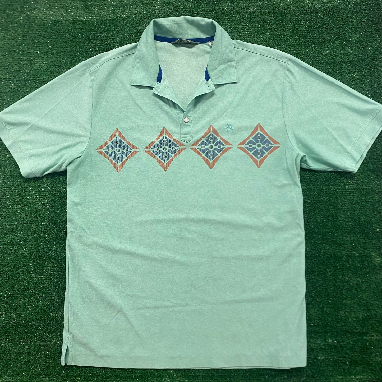 Penguin Geometric  Pastel Mint Green Polo Shirt